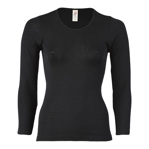 Langærmet bluse, uld/silke, Black, str. 46/48 1 Langærmet bluse, uld/silke, Black, str. 46/48