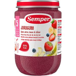 Frugtpure m jordbær,æble,pære,banan & blåbær 5 mdr