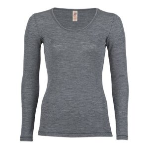 Langærmet bluse, ren uld, Slate, str. 38/40