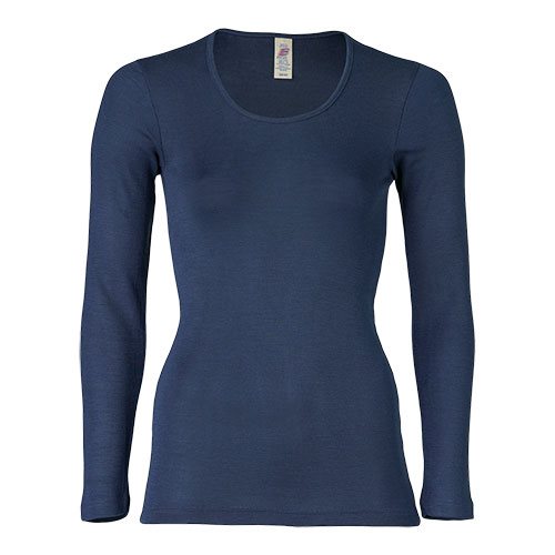 Langærmet bluse, uld/silke, Navy, str. 42/44 1 Langærmet bluse, uld/silke, Navy, str. 42/44