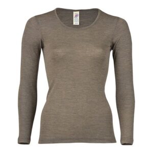 Langærmet bluse, uld/silke, Walnut, str. 38/40