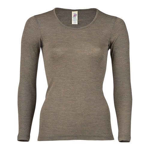 Langærmet bluse, uld/silke, Walnut, str. 46/48 1 Langærmet bluse, uld/silke, Walnut, str. 46/48