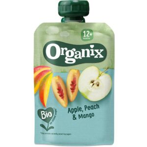 Organix frugtpure m æble, fersken & mango 12 mdr Ø