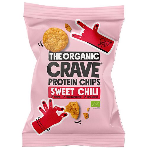 Veganske protein chips m. Sweet chili Ø 1 Veganske protein chips m. Sweet chili Ø