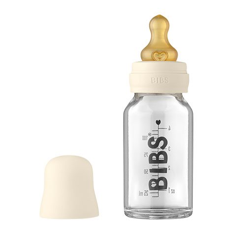 BIBS Baby Glass Bottle Complete Set Latex 110ml Ivory 1 BIBS Baby Glass Bottle Complete Set Latex 110ml Ivory