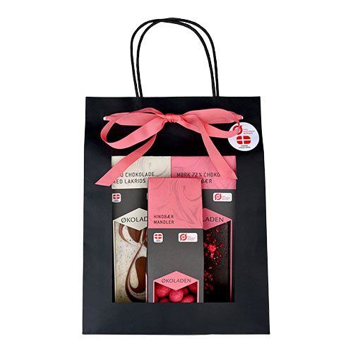 Gourmet Gavepose Pink Ø m. 2 chokoladeplader samt dragée mandler 1 Gourmet Gavepose Pink Ø m. 2 chokoladeplader samt dragée mandler