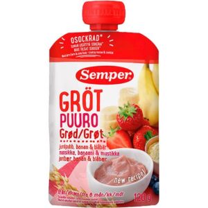 Grød med  jordbær, banan og blåbær fra 6 mdr.