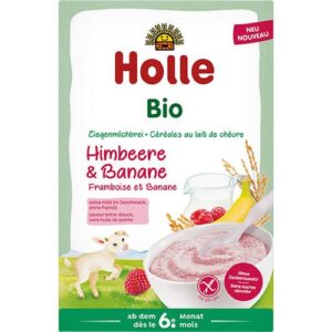 Holle Risgrød med gedemælk, hindbær og banan Ø
