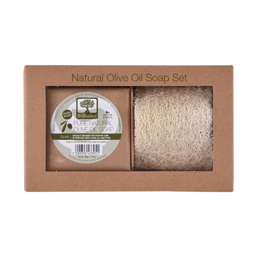 Set Handmade Olive Oil Soap + Raw Loofah 1 Set Handmade Olive Oil Soap + Raw Loofah